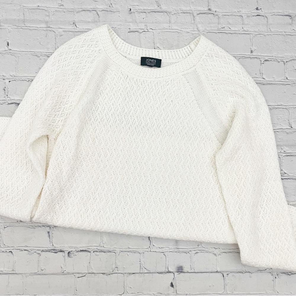 🦃Jones New York White Cable Knit Crew Neck Sweater - Picture 1 of 4